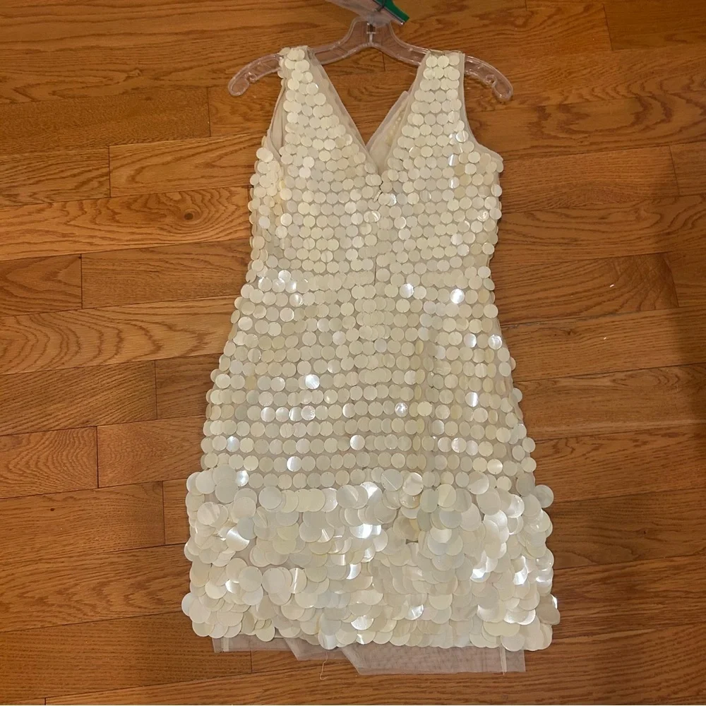 BCBGMaxAzria size 2 womens Sequin Sleeveless Dress cream white luxury - Picture 5 of 8